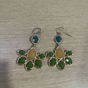 Anthropologie Green and Yellow Floral Dangle Chandelier Earrings